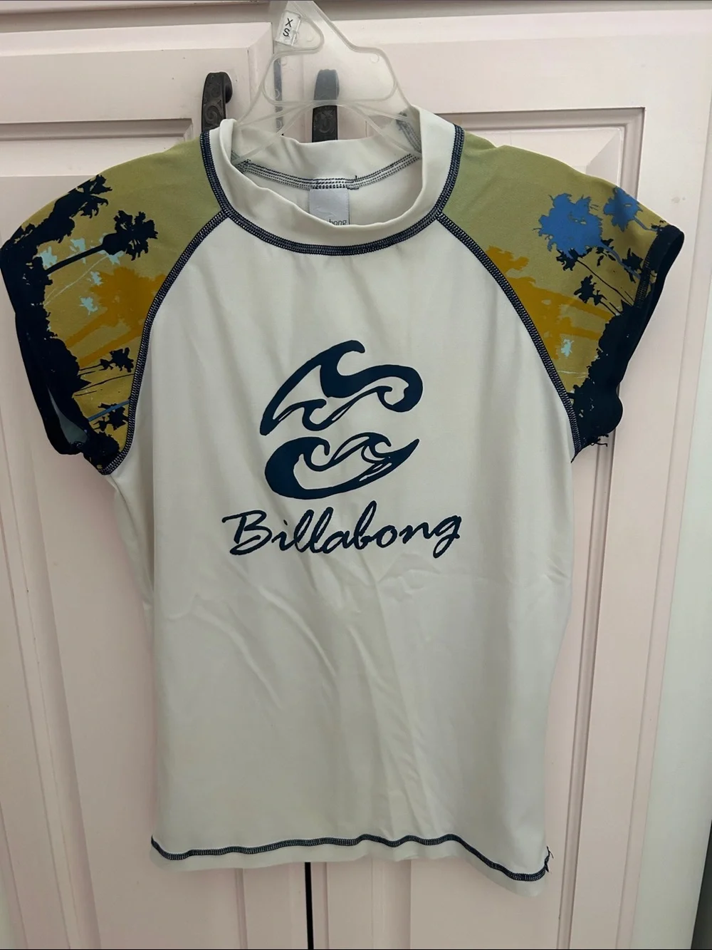 Billabong Kids White Rash Guard with Olive & Navy Graphic Sleeves